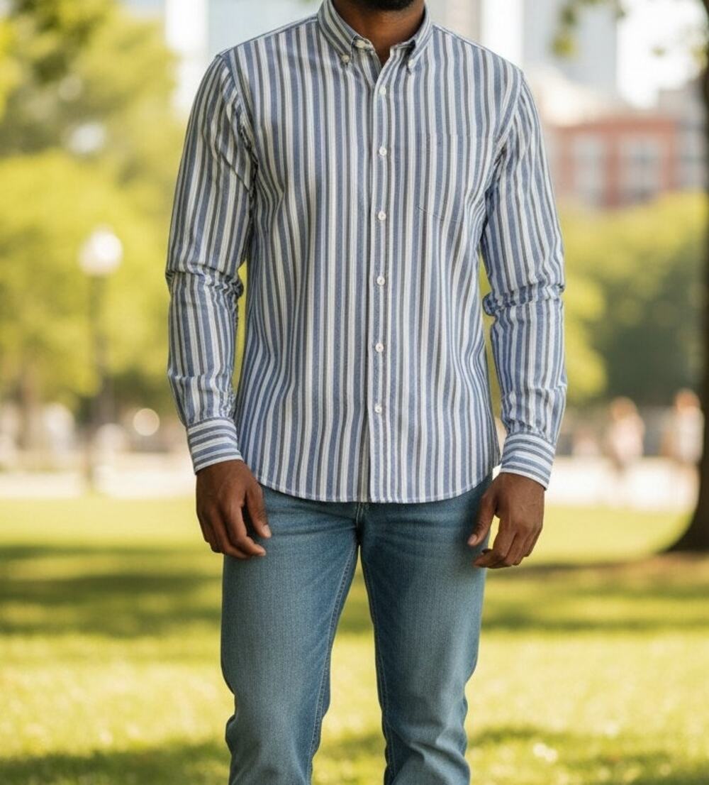 Tommy Jeans Dress Shirt Men's XXL Long Sleeve Button Up Grey Striped Cotton